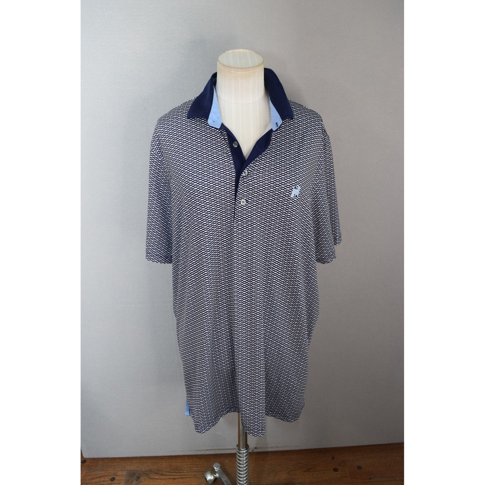 Greyson Polo Shirt Large Navy White Geometric Stretch Golf Mens Performance Logo